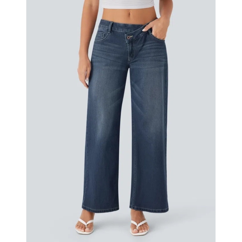 Halara Flex Asymmetric Low Rise Zipper Pockets Baggy Wide Leg XS